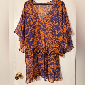Orange and Blue Patterned Women's Dress